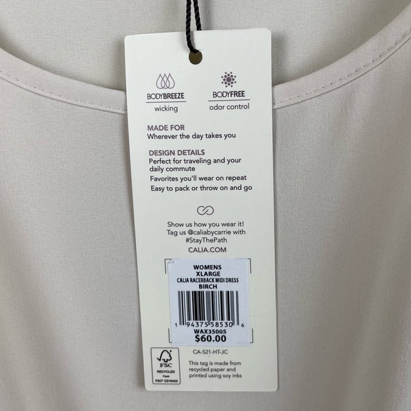 NEW Calia Racerback Midi Dress Birch Women's Size XL Drawstring Waist Athleisure - Picture 6 of 10